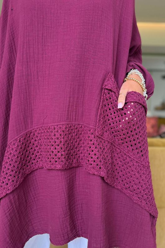 Made in Italy Paulo Pillow Cotton Honeycomb Parachute Tunic Beetroot